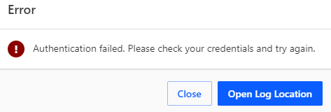 The Logon Error window says Unable to connecto to server using address